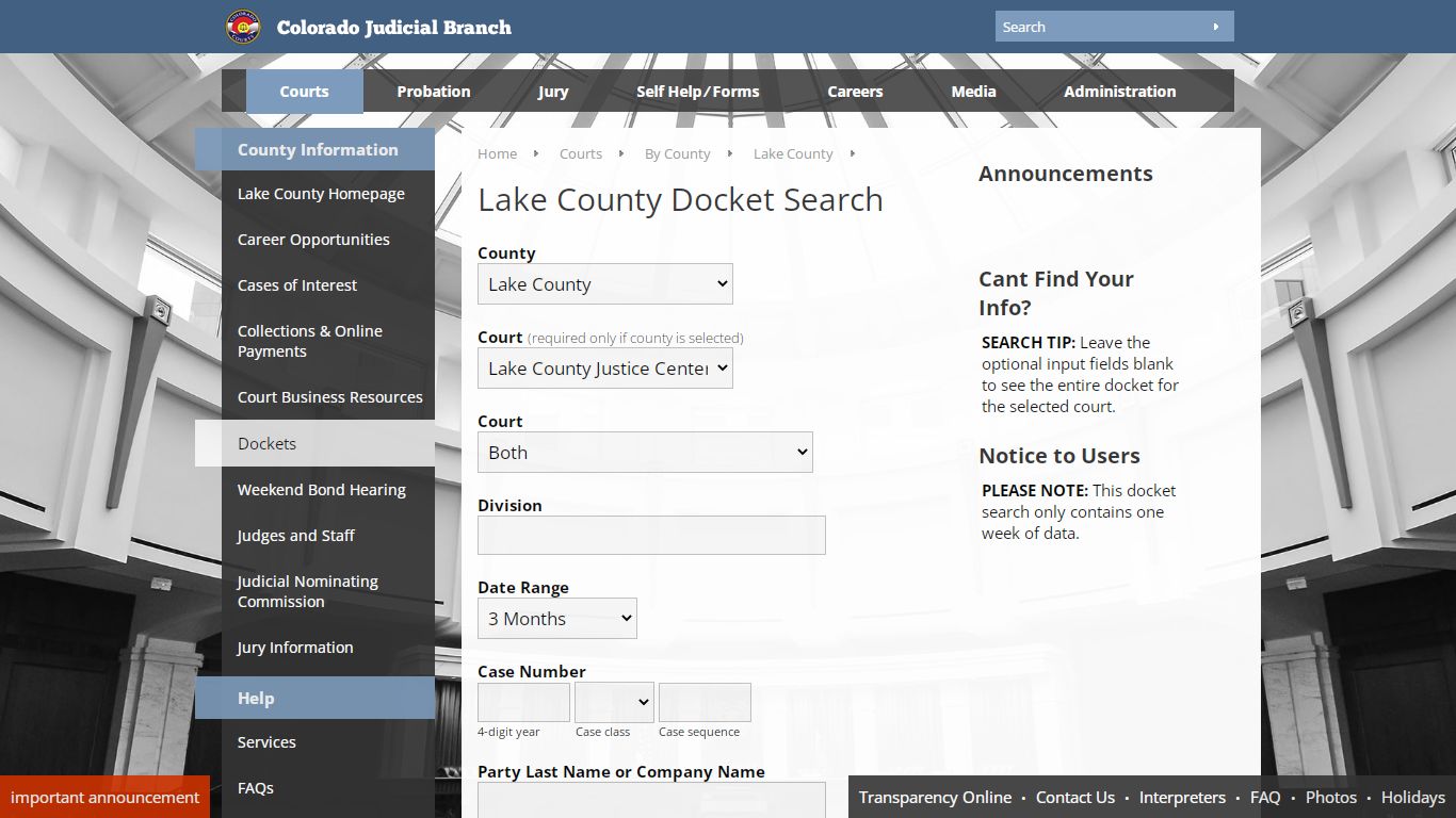 Colorado Judicial Branch - Lake County - Dockets